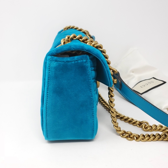 Gucci Small Marmont Velvet Chevron Teal Crossbody - Picture 5 of 12